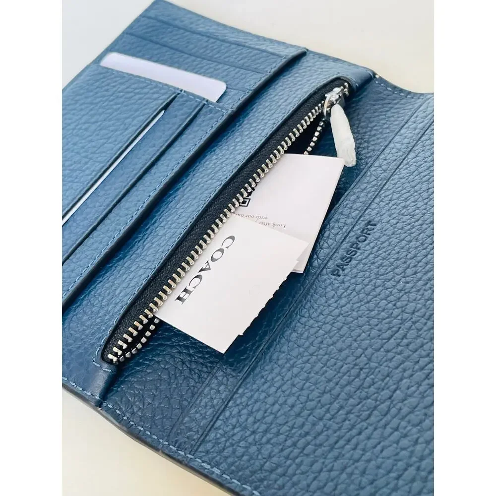 Coach Deep Teal Leather Passport Wallet with Yellow Car Graphic